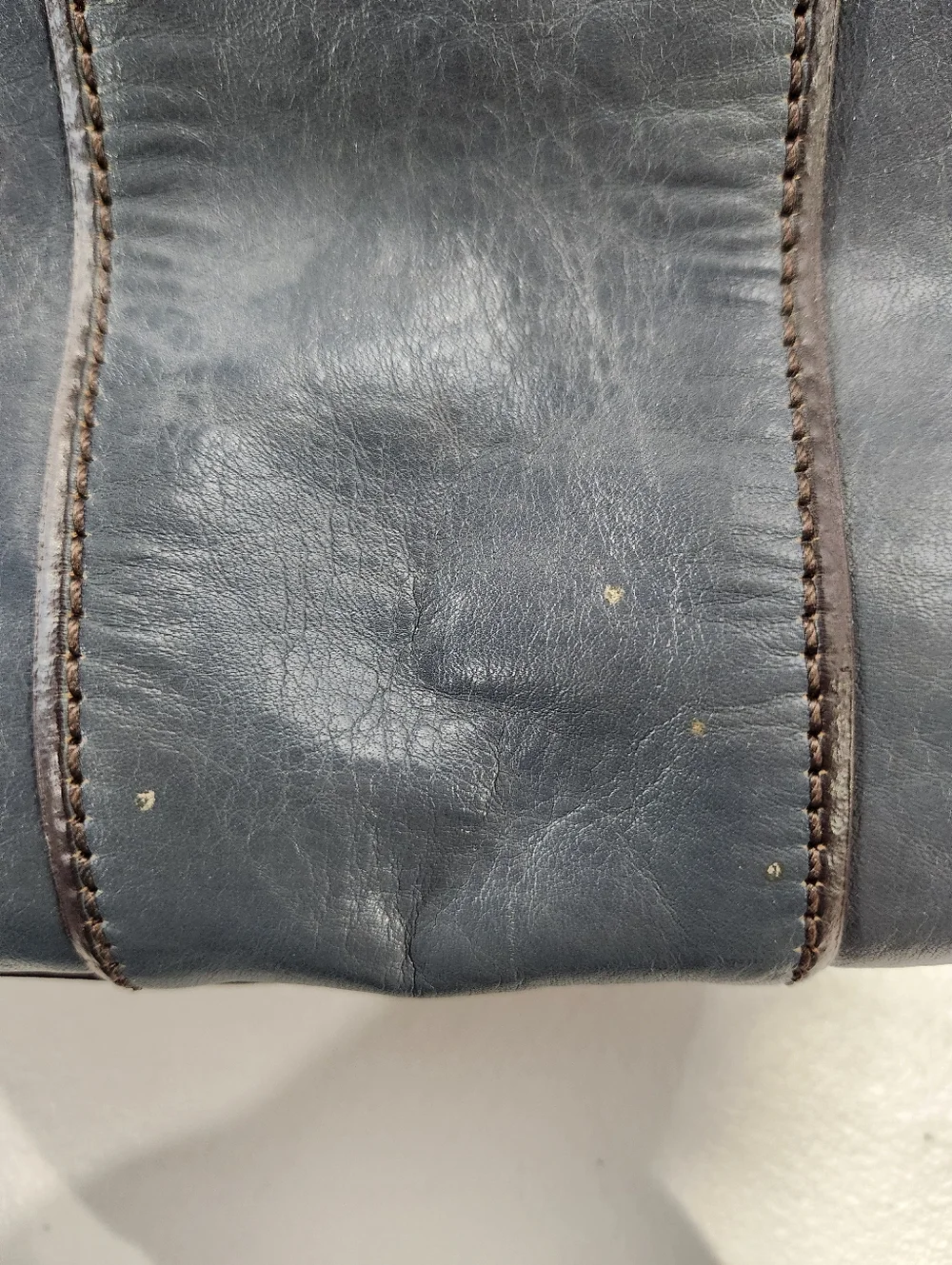 Fossil Vintage Reissue Leather Handbag Satchel Slate Blue With Key Accessory